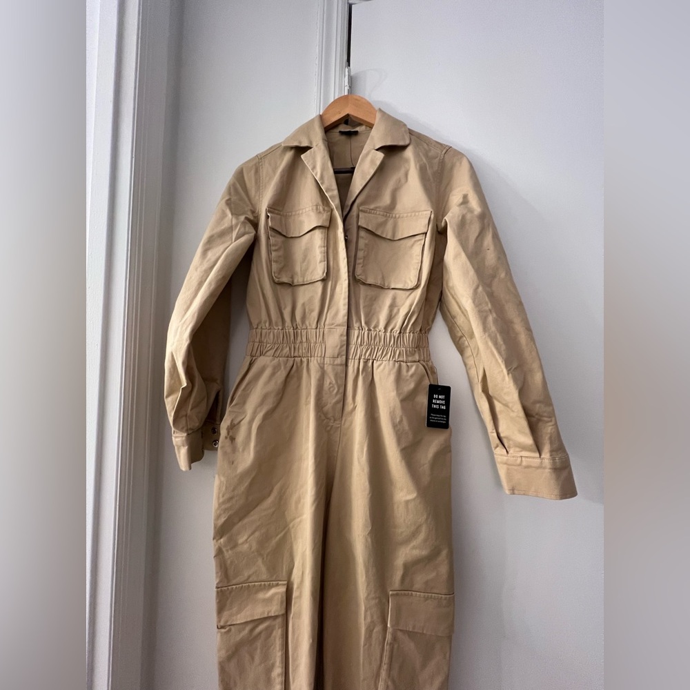 Express Beige Utility Jumpsuit